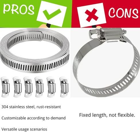 خرطوم المشبك الفولاذ المقاوم للصدأ DIY 11.5 قدم الربط المعدني مع الثقوب + 8 السحابات قابل للتعديل كبير خرطوم المشبك دودة والعتاد خرطوم المشابك الأنابيب المشبك الفرقة المشبك أنابيب الهواء المشبك لأنبوب كابل السيارات in Kuwait