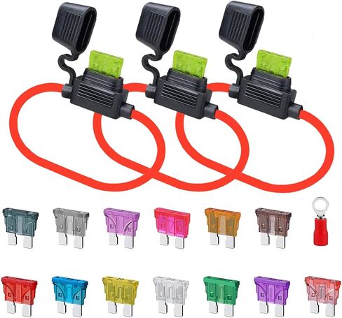 GNAWRISHING 12 AWG ATC/ATO حامل فيوز مضمن (3 قطع) ومصهر شفرة قياسي 5 قطع من كل 1A، 2A، 3A، 4A، 5A، 7.5A، 10A، 15A، 20A، 25A، 30A، 35A، 40A مجموعة متنوعة in Kuwait
