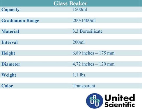 United Scientific™ BG1000-1500 Borosilicate Laboratory Grade Glass Beakers| Griffin Style Low Form Beaker | Graduated with Spout | Designed for Laboratories & Chemistry Classrooms| 1500mL Pack of 4 in Saudi Arabia
