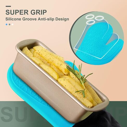 sungwoo Silicone Oven Mitts, Heat Resistant Oven Gloves with Quilted Liner Non-Slip Textured Grip Perfect for BBQ, Baking, Cooking and Grilling - 1 Pair 13.8 Inch Black in Kuwait