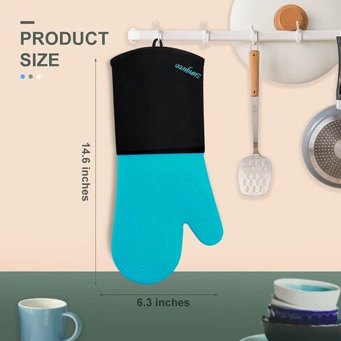 sungwoo Silicone Oven Mitts, Heat Resistant Oven Gloves with Quilted Liner Non-Slip Textured Grip Perfect for BBQ, Baking, Cooking and Grilling - 1 Pair 13.8 Inch Black in Kuwait