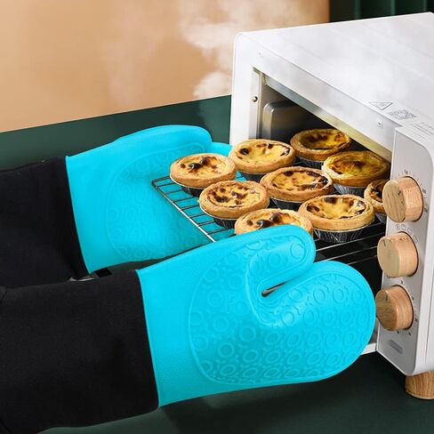 sungwoo Silicone Oven Mitts, Heat Resistant Oven Gloves with Quilted Liner Non-Slip Textured Grip Perfect for BBQ, Baking, Cooking and Grilling - 1 Pair 13.8 Inch Black in Kuwait