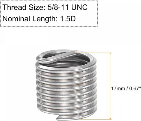 Uxcell سلك الموضوع إدراج 3/8-16 UNC 1.5D 304 الفولاذ المقاوم للصدأ حلزوني نوع ملفوف سلك المسمار إصلاح الخيوط كم الصلب غمد 10 قطعة in Kuwait