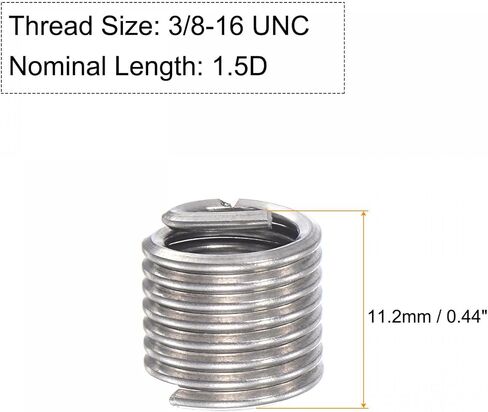 Uxcell سلك الموضوع إدراج 3/8-16 UNC 1.5D 304 الفولاذ المقاوم للصدأ حلزوني نوع ملفوف سلك المسمار إصلاح الخيوط كم الصلب غمد 10 قطعة in Kuwait