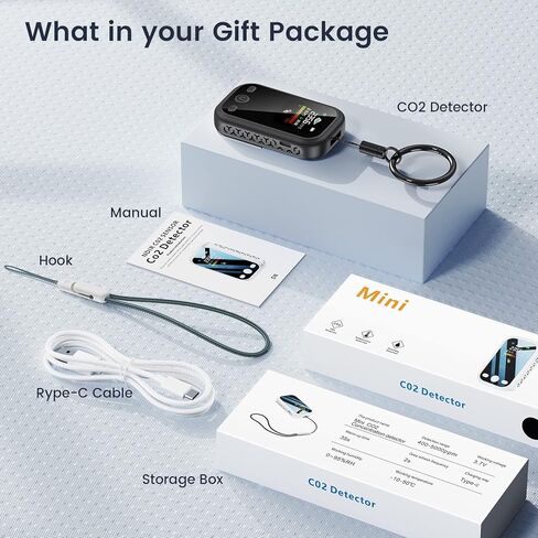 Portable CO2 Monitor Travel Air Quality Meter Sensor with Alarm, 3 in 1 Carbon Dioxide Indoor Detector Mini for Home Travel Camping RV Car with NDIR Tester Reader in Kuwait