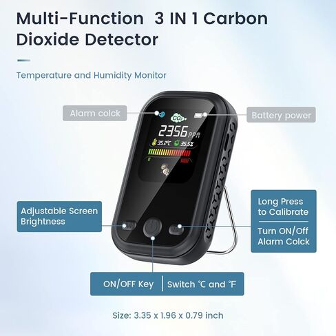 Portable CO2 Monitor Travel Air Quality Meter Sensor with Alarm, 3 in 1 Carbon Dioxide Indoor Detector Mini for Home Travel Camping RV Car with NDIR Tester Reader in Kuwait