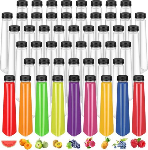 Tanlade 50 Pack 12oz Plastic Juice Bottles Clear Beverage Bottle with Tamper Evident Lids Empty Cone Fridge Bottles for Storing Homemade Juices, Milk, Water, Smoothies, Tea in Kuwait