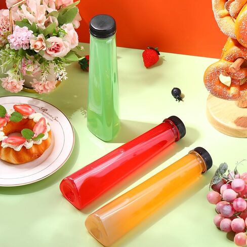 Tanlade 50 Pack 12oz Plastic Juice Bottles Clear Beverage Bottle with Tamper Evident Lids Empty Cone Fridge Bottles for Storing Homemade Juices, Milk, Water, Smoothies, Tea in Kuwait