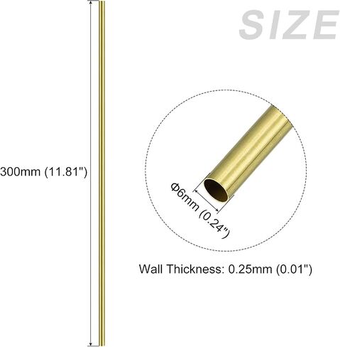 METALLIXITY Brass Tube (6mm OD x 0.25mm Wall T x 300mm L) 2Pcs, Straight Tubing - for Home Furnishing, Machinery, DIY Handicraft in Saudi Arabia