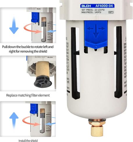 BLCH 3/8" NPT Air Compressor Filter - Air Dryer for Compressor,Compressed Air Dryer Air Drying System AF3000-03 Manual Drain Poly Bowl 0-160 PSI 5μm in Saudi Arabia