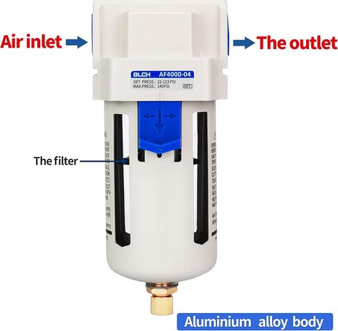 BLCH 3/8" NPT Air Compressor Filter - Air Dryer for Compressor,Compressed Air Dryer Air Drying System AF3000-03 Manual Drain Poly Bowl 0-160 PSI 5μm in Saudi Arabia