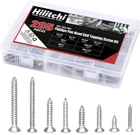 هيليتشي 285 قطعة من الفولاذ المقاوم للصدأ فيليبس مسطح الرأس مجموعة متنوعة من براغي التنصت الذاتية (رأس مسطح) in Kuwait
