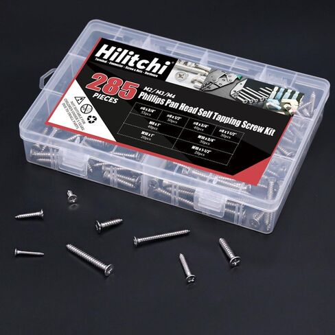 هيليتشي 285 قطعة من الفولاذ المقاوم للصدأ فيليبس مسطح الرأس مجموعة متنوعة من براغي التنصت الذاتية (رأس مسطح) in Kuwait
