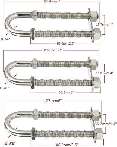 YaeMarine 2-حزمة 3/8 "ضياء الفولاذ المقاوم للصدأ قارب بحري ستيرن القوس العين التعادل أسفل U الترباس طول الموضوع 2-1/2"، 3"، 3-1/2" الخيار in Kuwait
