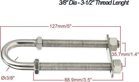 YaeMarine 2-حزمة 3/8 "ضياء الفولاذ المقاوم للصدأ قارب بحري ستيرن القوس العين التعادل أسفل U الترباس طول الموضوع 2-1/2"، 3"، 3-1/2" الخيار in Kuwait