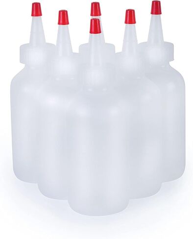 حاويات MHO | زجاجات توزيع المكياج البلاستيكية المستديرة بوسطن LDPE بسعة 4 أونصة مع أغطية يوركر ذات أطراف حمراء بطول 24 مترًا، مصنوعة في الولايات المتحدة الأمريكية - عبوة من 6 قطع in Kuwait