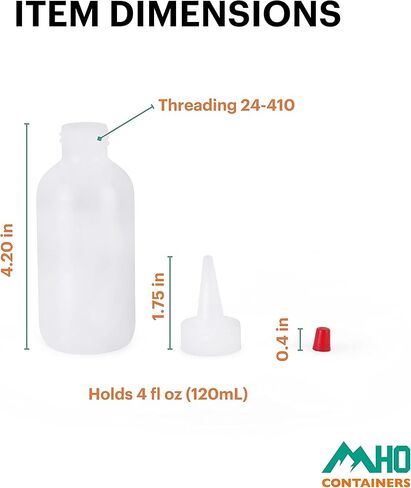 حاويات MHO | زجاجات توزيع المكياج البلاستيكية المستديرة بوسطن LDPE بسعة 4 أونصة مع أغطية يوركر ذات أطراف حمراء بطول 24 مترًا، مصنوعة في الولايات المتحدة الأمريكية - عبوة من 6 قطع in Kuwait