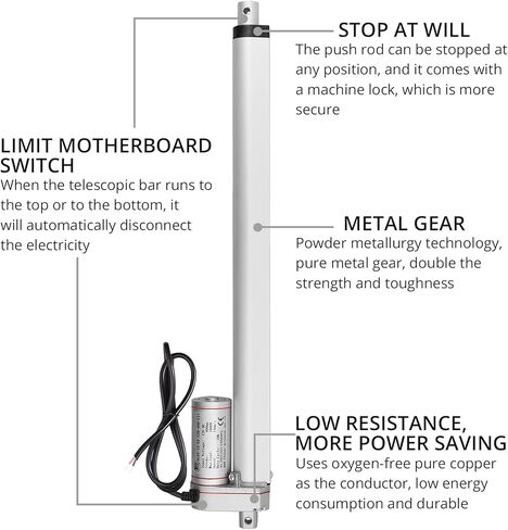 Justech 12V Linear Actuator 400mm 16 Inch Linear Motor 1000N Stroke Linear Actuator with Mounting Brackets for Car RV Electric Door Opener Industrial Machinery Clean Vessel Cargo Medical Window-Silver in Saudi Arabia