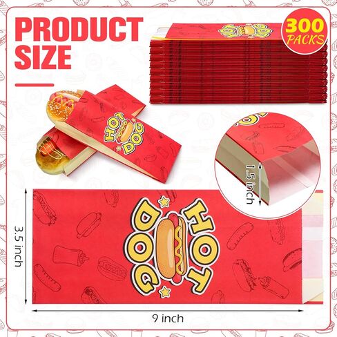 300 قطعة من اغطية الهوت دوغ بالجملة مقاس 3.5 × 1.5 × 9 انش، اكياس ورقية مقاومة للدهون للهوت دوج، اكياس ورقية للهوت دوج لمستلزمات الحفلات والوجبات الخفيفة وحوامل الطعام والشاحنات والطعام والطعام in Kuwait
