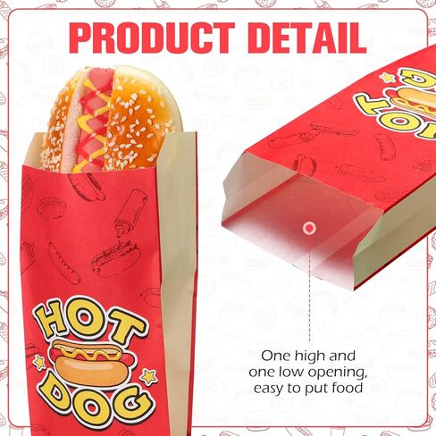 300 قطعة من اغطية الهوت دوغ بالجملة مقاس 3.5 × 1.5 × 9 انش، اكياس ورقية مقاومة للدهون للهوت دوج، اكياس ورقية للهوت دوج لمستلزمات الحفلات والوجبات الخفيفة وحوامل الطعام والشاحنات والطعام والطعام in Kuwait