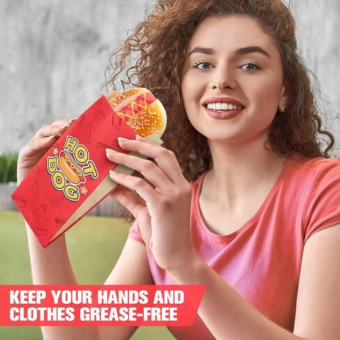 300 قطعة من اغطية الهوت دوغ بالجملة مقاس 3.5 × 1.5 × 9 انش، اكياس ورقية مقاومة للدهون للهوت دوج، اكياس ورقية للهوت دوج لمستلزمات الحفلات والوجبات الخفيفة وحوامل الطعام والشاحنات والطعام والطعام in Kuwait