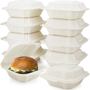 HeloGreen صديقة للبيئة 125 عددًا مقاس 15.24 سم × 15.24 سم، مقصورة واحدة للذهاب إلى حاويات الطعام - جودة شديدة التحمل، حاويات يمكن التخلص منها، نشا الذرة، آمنة للاستخدام في الميكروويف، صناديق للذهاب للطعام، حاوية طعام صدفية in Kuwait