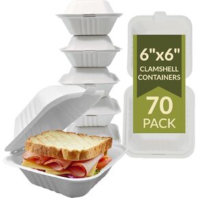 ريلي. حاويات قابلة للتحلل قابلة للتحلل (70 عبوة)، 6 × 6 بوصة | 1 مقصورة | حاويات طعام للاستعمال مرة واحدة/صندوق طعام للإخراج | علبة كعكة بينتو قابلة للتحلل | صدفة تفل قصب الصدفة | أبيض 6x6 in Kuwait