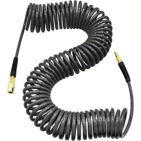 YOTOO Air Hose, Polyurethane Recoil Air Compressor Hose 1/4" Inner Diameter by 50' Long with Bend Restrictor, 1/4" Industrial Quick Coupler and Plug, Gray