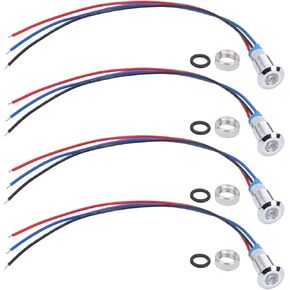 Garosa 4 مجموعة 8 مم مؤشر LED ضوء إشارة معدنية مصباح الكاثود المشترك 12-24 فولت مقاوم للماء لونين مصباح رأس مسطح مع أسلاك (أحمر وأخضر)