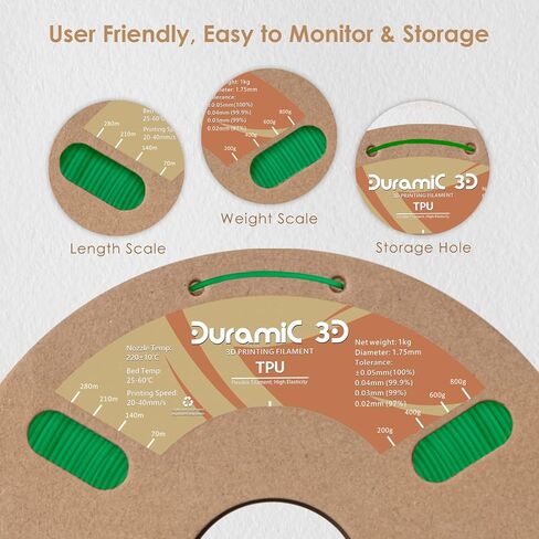DURAMIC 3D TPU Filament 1.75mm Black, TPU Flexible Filament 95A, Soft TPU 3D Printing Filament, 1kg Spool, Dimensional Accuracy +/- 0.05mm, Black 1 Pack in Kuwait