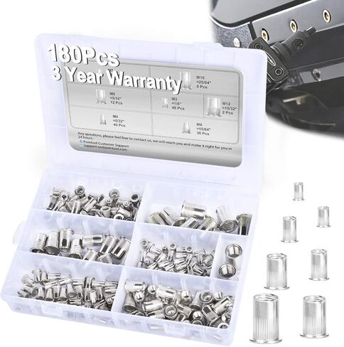 Rivet Nuts-180pcs Nutsert Kit Metric Rivnuts Nut Sert Kits, Metric Rivet Nut Kit, Nutsert Assortment Stainless Steel Threaded Insert |M3|M4|M5|M6|M8|M10|M12| in Kuwait