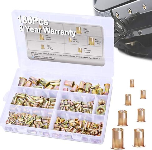 Rivet Nuts-180pcs Nutsert Kit Metric Rivnuts Nut Sert Kits, Metric Rivet Nut Kit, Nutsert Assortment Stainless Steel Threaded Insert |M3|M4|M5|M6|M8|M10|M12| in Kuwait