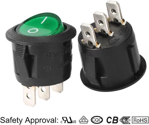 مصباح أخضر Uxcell مضيء 3 محطات SPST 2 موضع I/O تشغيل/إيقاف زر تبديل مفتاح الروك الدائري AC 250V/10A 125V/12A in Saudi Arabia