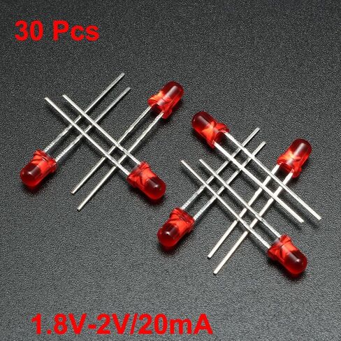 uxcell 30pcs 3mm الأحمر LED ديود أضواء عدسة ملونة منتشرة جولة DC1.8-2V 20mA الإضاءة لمبة مصابيح مكونات الالكترونيات الثنائيات الباعثة للضوء in Kuwait