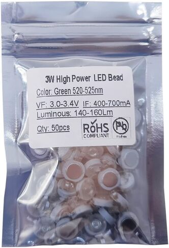 50 قطعة رقاقة LED عالية الطاقة على اللوحة 3 وات أخضر (400 مللي أمبير - 700 مللي أمبير / تيار مستمر 3 فولت - 3.4 فولت / 3 وات) كثافة فائقة السطوع SMD COB مكونات باعث الضوء ديود 3 وات لمبة مصباح الخرز إضاءة ذاتية الصنع in Kuwait
