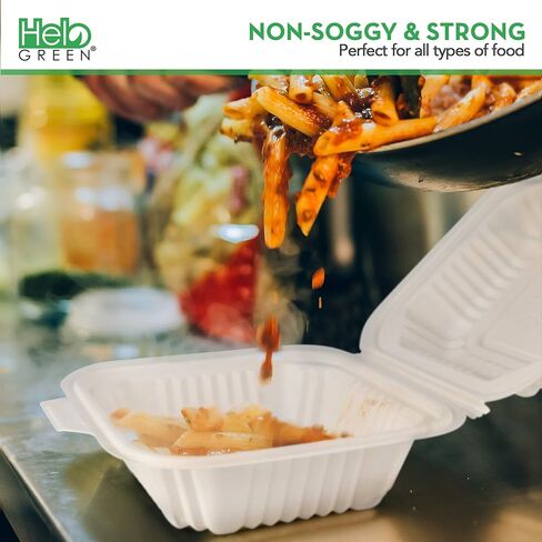 HeloGreen صديقة للبيئة 125 عددًا مقاس 15.24 سم × 15.24 سم، مقصورة واحدة للذهاب إلى حاويات الطعام - جودة شديدة التحمل، حاويات يمكن التخلص منها، نشا الذرة، آمنة للاستخدام في الميكروويف، صناديق للذهاب للطعام، حاوية طعام صدفية in Kuwait