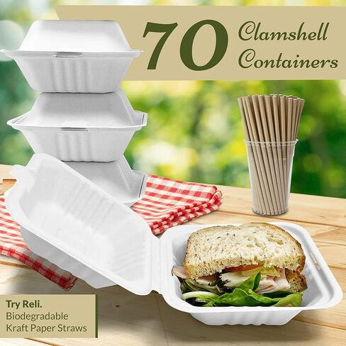 ريلي. حاويات قابلة للتحلل قابلة للتحلل (70 عبوة)، 6 × 6 بوصة | 1 مقصورة | حاويات طعام للاستعمال مرة واحدة/صندوق طعام للإخراج | علبة كعكة بينتو قابلة للتحلل | صدفة تفل قصب الصدفة | أبيض 6x6 in Kuwait