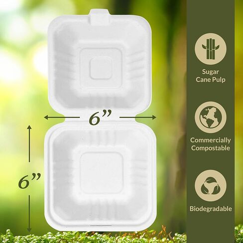 ريلي. حاويات قابلة للتحلل قابلة للتحلل (70 عبوة)، 6 × 6 بوصة | 1 مقصورة | حاويات طعام للاستعمال مرة واحدة/صندوق طعام للإخراج | علبة كعكة بينتو قابلة للتحلل | صدفة تفل قصب الصدفة | أبيض 6x6 in Kuwait