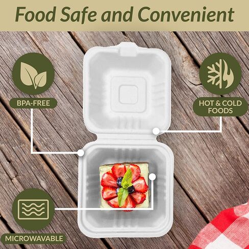ريلي. حاويات قابلة للتحلل قابلة للتحلل (70 عبوة)، 6 × 6 بوصة | 1 مقصورة | حاويات طعام للاستعمال مرة واحدة/صندوق طعام للإخراج | علبة كعكة بينتو قابلة للتحلل | صدفة تفل قصب الصدفة | أبيض 6x6 in Kuwait