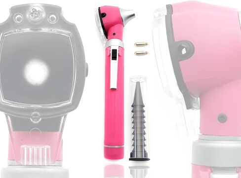 منظار الأذن الاحترافي من MEDCASE مع ضوء LED ومنظار لفحص الأذن وتشخيصها - منظار الأذن من الألياف الضوئية الألمانية اللامعة - مثالي للاستخدام الاحترافي والمنزلي - وردي in Kuwait