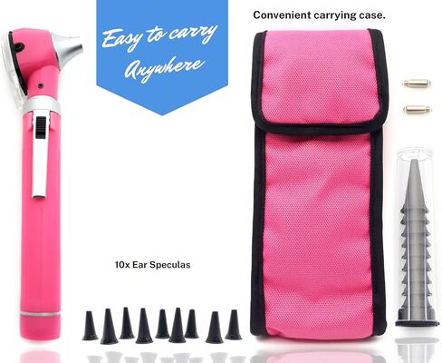 منظار الأذن الاحترافي من MEDCASE مع ضوء LED ومنظار لفحص الأذن وتشخيصها - منظار الأذن من الألياف الضوئية الألمانية اللامعة - مثالي للاستخدام الاحترافي والمنزلي - وردي in Kuwait