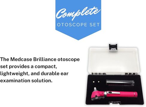 منظار الأذن الاحترافي من MEDCASE مع ضوء LED ومنظار لفحص الأذن وتشخيصها - منظار الأذن من الألياف الضوئية الألمانية اللامعة - مثالي للاستخدام الاحترافي والمنزلي - وردي in Kuwait