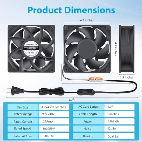 كي فانكلوب مروحة كمبيوتر عالية CFM 12 فولت 4 دبابيس PWM مروحة معززة 120 ملم × 38 ملم لالة التعدين ار في الثلاجة والخزائن ووحدة المعالجة المركزية ووحدة معالجة الرسومات الجرافيكية in Kuwait