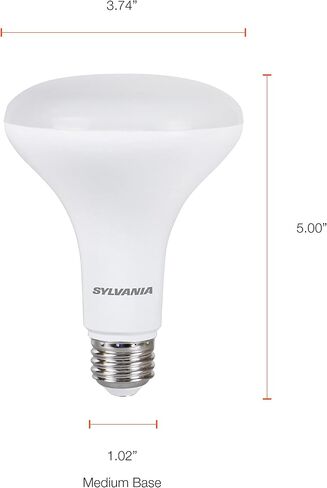 لمبة الإضاءة SYLVANIA ECO LED BR30، 65 وات = 10 وات، قابلة للتعتيم، لمسة نهائية بلوري، 650 لومن، 2700 ك، أبيض ناعم - 4 عبوات (40870) in Kuwait