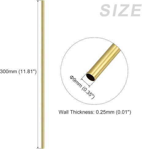 METALLIXITY Brass Tube (9mm OD x 0.25mm Wall T x 300mm L) 2Pcs, Straight Tubing - for Home Furnishing, Machinery, DIY Handicraft in Kuwait