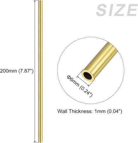 METALLIXITY Brass Tube (6mm OD x 1mm Wall T x 200mm L) 2Pcs, Straight Tubing - for Home Furnishing, Machinery, DIY Handicraft in Saudi Arabia