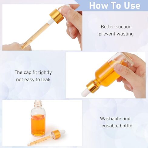 عبوة من 50 زجاجة قطارة للعين مع أغطية من Nuogo، زجاجات قطارة زجاجية سعة 2 أونصة مع 5 قطارات للزيوت العطرية، 3 أقماع بلاستيكية، 30 ملصقًا للعطور وزيت الجسم السائل وزيت التجميل (شفاف) in Kuwait