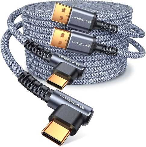 كيبل USB C، [عبوة من قطعتين، 6.6 قدم] [90 درجة، مطلي بالذهب] شاحن سريع 3.1 امبير، كيبل شحن USB C مضفر بالنايلون ام ار جلاس متوافق مع جالكسي S21S20 S10 S9 S8 بلس نوت 10 9 8 LG in Kuwait