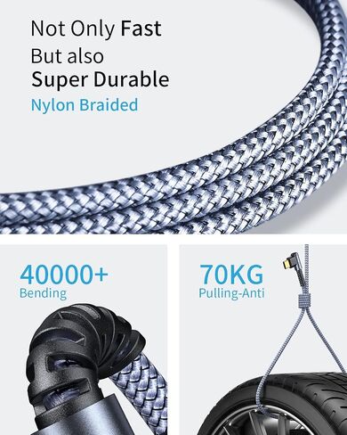 كيبل USB C، [عبوة من قطعتين، 6.6 قدم] [90 درجة، مطلي بالذهب] شاحن سريع 3.1 امبير، كيبل شحن USB C مضفر بالنايلون ام ار جلاس متوافق مع جالكسي S21S20 S10 S9 S8 بلس نوت 10 9 8 LG in Kuwait