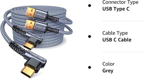 كيبل USB C، [عبوة من قطعتين، 6.6 قدم] [90 درجة، مطلي بالذهب] شاحن سريع 3.1 امبير، كيبل شحن USB C مضفر بالنايلون ام ار جلاس متوافق مع جالكسي S21S20 S10 S9 S8 بلس نوت 10 9 8 LG in Kuwait